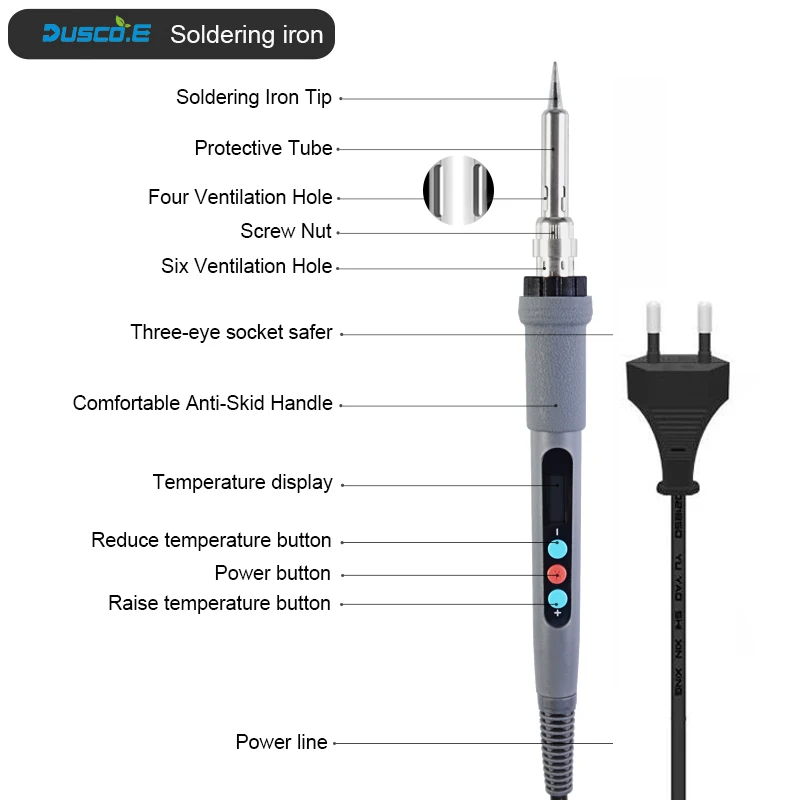 Dusco. E, 220 В, 60 Вт, регулируемый паяльник, набор, деревянный комплект для выжигания, резьба по дереву, Пирография, набор ручек, сварка, тиснение, инструменты для сжигания