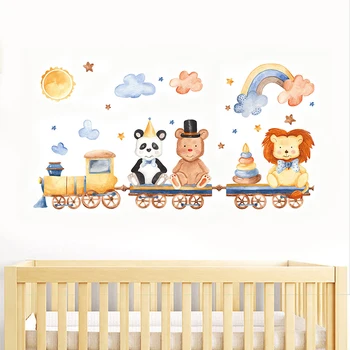 

Cartoon Animnal Lion Bear Panda Train Wall Stickers for Kids Room Bedroom Home Decor Wall Decals Baby Nursery Home Decoration