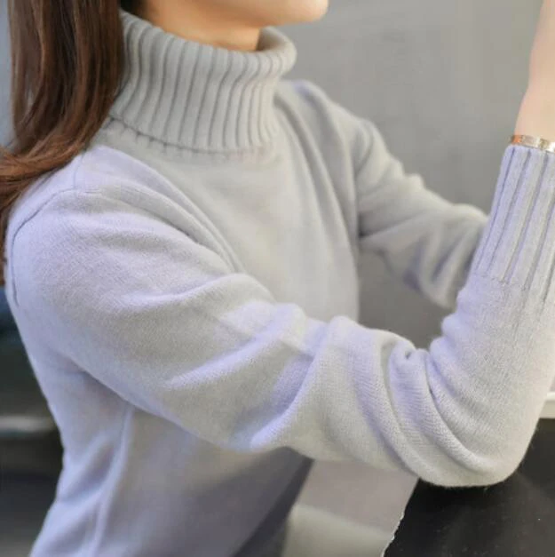 Новинка осень зима женские вязаные свитера пуловеры водолазка длинный рукав сплошной цвет тонкий эластичный короткий свитер женский