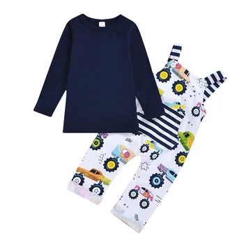 

New Autumn Fashion Baby Girl Boy Clothes 0-3T Top And Cartoon Printing Suspender Trousers Toddler Kids 2pcs Outfit Set