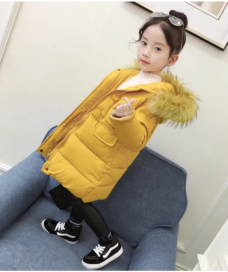 

2019 New Kids Fur Hooded Winter Coats Girls Jacket Fashion Warm Clothes Girls Winter Coat 3-12 Years Parka Children Outerwear