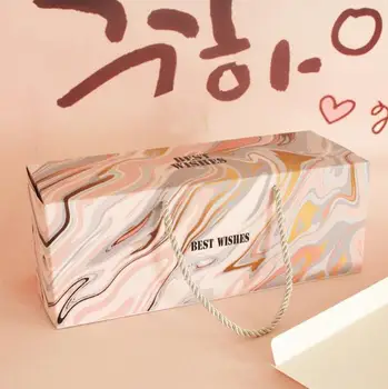 

100pcs 29x11x11cm Cake Boxes Marble Similar Design Swiss Roll Boxes For Gift Boxes With Handle SN2220