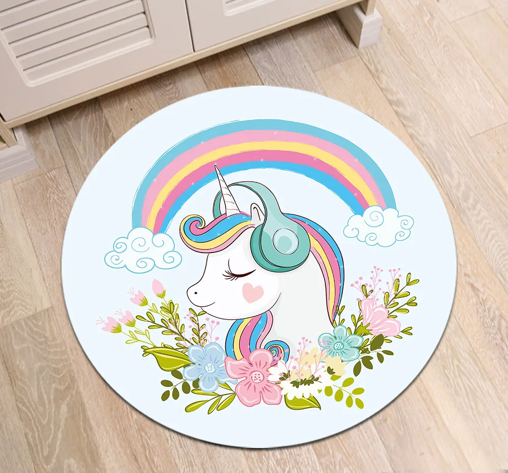 Мультяшный Радужный круглый ковер с принтом единорога для гостиной детской