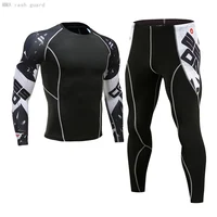 Men's Sports Tights Thermal underwear Second skin Gym Running Track suit 2 pc set Compression Sportswear male Workout clothing