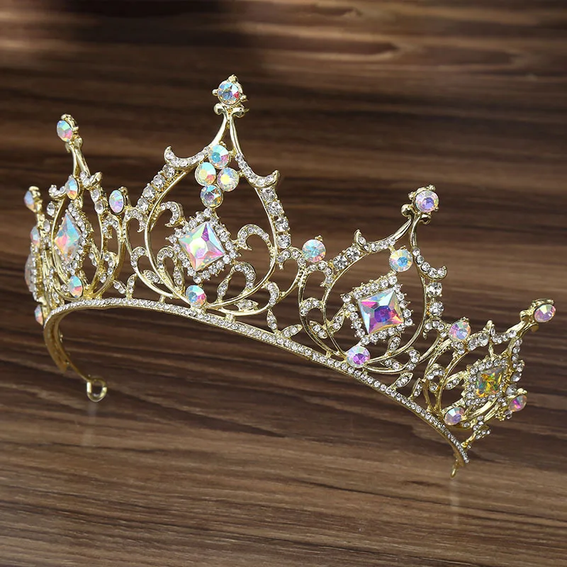 

2019 New Style Color AB Bride Crown Europe And America Popular Color Crystal Crown Marriage Ritual Headdress Ceremony Dress