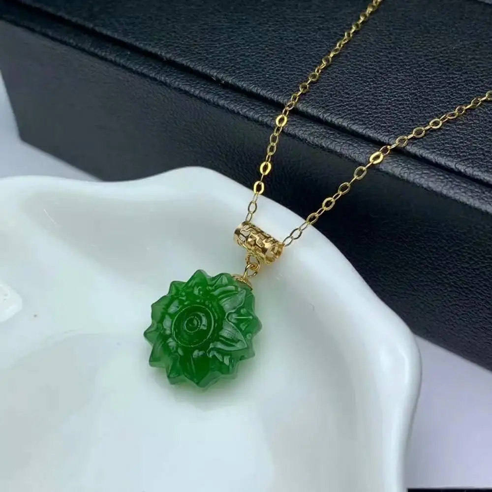 SHILOVEM 18k YELLOW gold real Natural green Jasper pendants classic fine Jewelry women none necklace plant 14mm mymz1414888agby