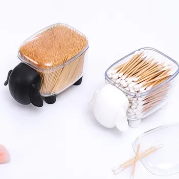 

Hot sale Dust-proof Mini Cute Sheep Plastic Cotton Swab Storage Box Household Cosmetic Cotton Storage Box Desktop Organizer