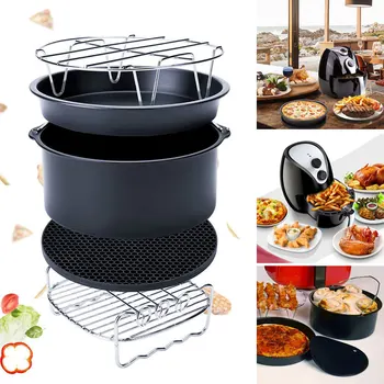 

5-Set Air Fryer Accessories for Gowise Phillips Cozyna Fit 3.7-5.8QT Cake Barrel Pan Rack Mat Kit MDJ998