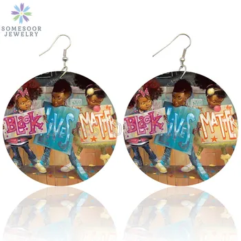

SOMESOOR Black Live Matters Baby Resist Design Wooden Drop Earrings Big Loops Dangle Jewelry Both Sides Printed For Women Gifts