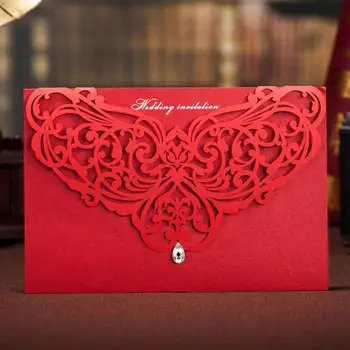 

Wishmade 1pcs Red Laser Cut Wedding Invitation Cards Chinese Style Classic Design Cardstock for Marriage Bridal Shower Invite