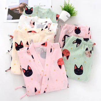 

Japanese Pajamas Sets Kimono Robes Yukata Suits Print Nightgown Maternity Nursing Sleepwear Bathrobe Leisure Wear Homewear