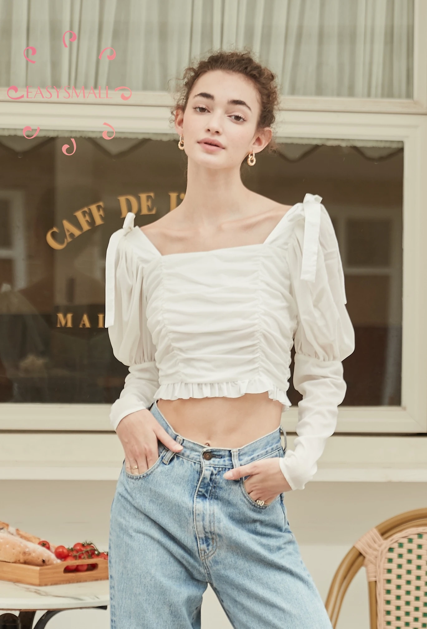 EASYSMALL for love lemons женское весеннее платье с квадратным воротником, Высококачественная уличная одежда с высокой талией, Длинные Блузки с пышными рукавами