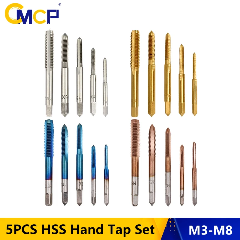 fo sa 5pc/lot Screw Taps Tool Set Titanium Coated HSS Spiral Fluted Screw Taps M3 M4 M5 M6 M8 Thread Tapping Tool fo sa 5pc/lot Screw Taps Tool Set Titanium Coated HSS Spiral Fluted Screw Taps M3 M4 M5 M6 M8 Thread Tapping Tool