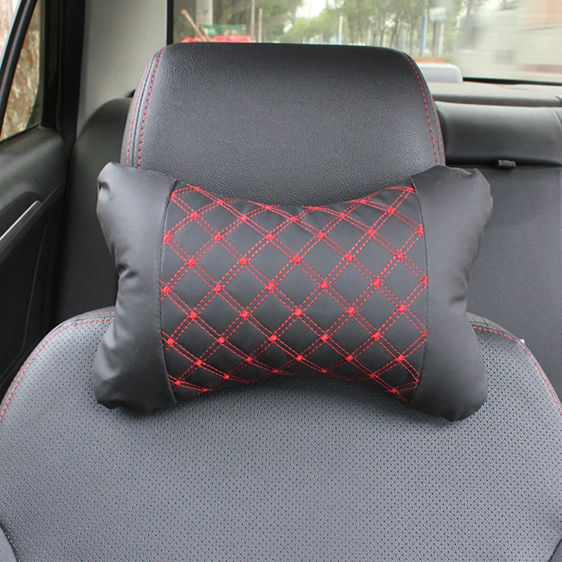 

2pcs Universal Auto Seat Head Neck Rest Cushion Travel Headrest Pillow Pads Microfiber Leather Red Wine Bone Pillow Car Decor