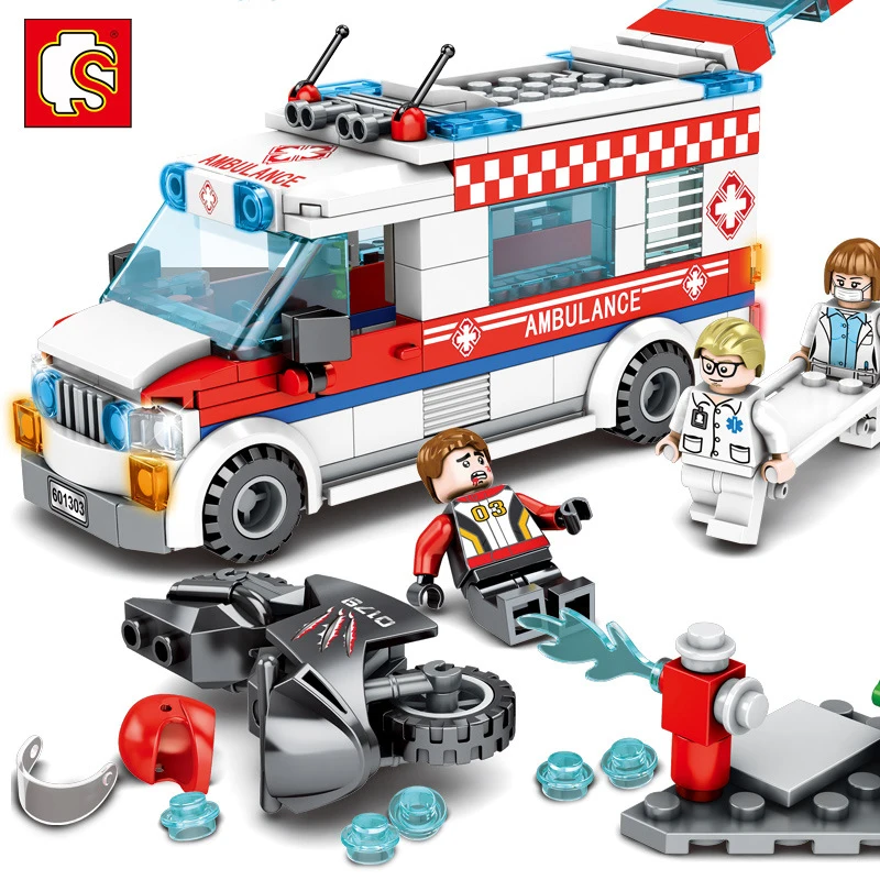

Sembo New Enlighten Ambulance Nurse Doctor Accident Scene Rescue Building Blocks Bricks Gift Kids City Toys for Boys Girls