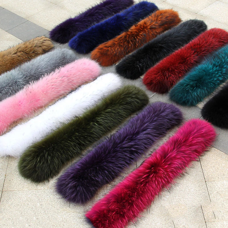 Natural Real Raccoon Fur Collar Winter Warm Women's Coat Hat Strips Fur Collar Girls Fashion Neck Warmer Fur Scarvrd Warps