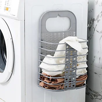 

New Laundry Basket Plastic Collapsible Laundry Hamper Foldable Storage Basket Dirty Clothes Container with Handle Sticky Hook