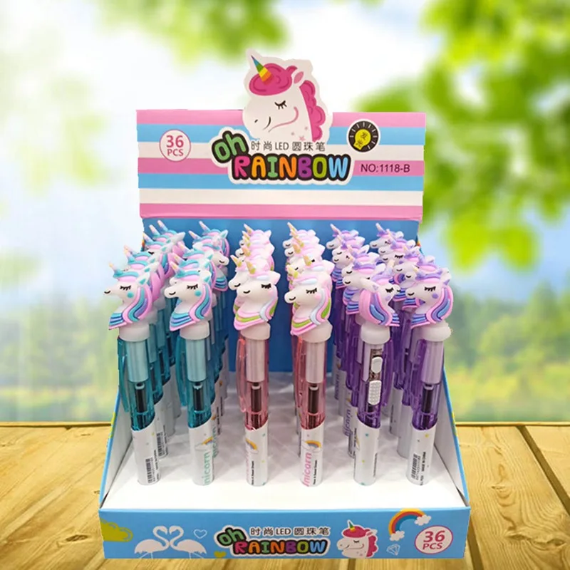 

2pcs Creative LED Lighting Ballpoint Pen Novelty Mini Unicorn Glowing Ballpoint Pen Office School Stationery Gift Supply