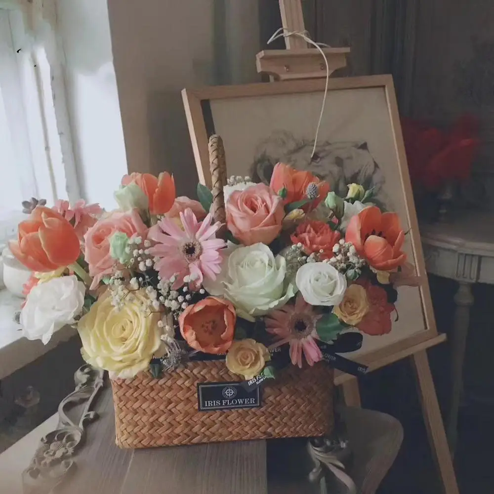 Садовая солома Fengshui с переплетенными веревками, Цветочная сумка-корзинка