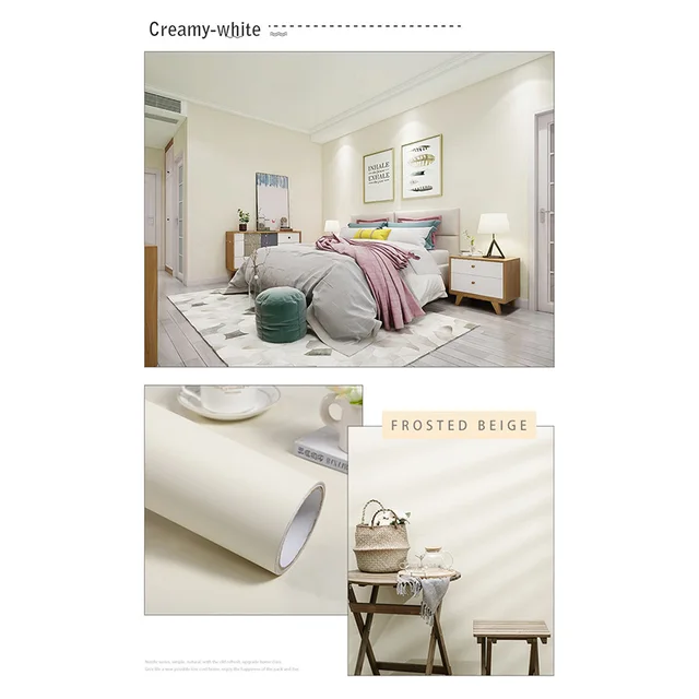 Pearl White DIY Decorative Film PVC Self Adhesive Wall Paper Furniture Renovation Stickers Kitchen Cabinet Waterproof Wallpaper Matte Creamy-white
