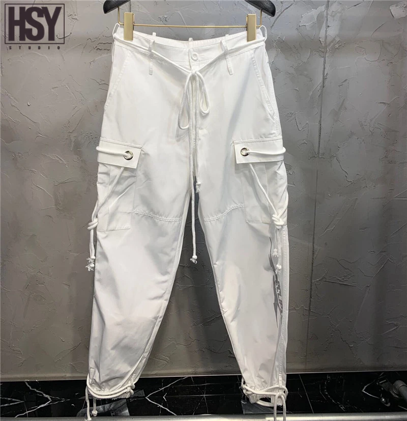 

【HSY Studio】 2019 autumn new women function pant function pockets detail drawstring fitted cuffs casual trousers white&black