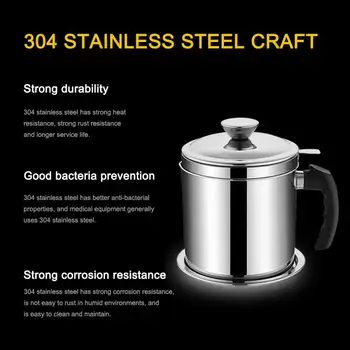 

1.3L Stainless Steel Kitchen Cooking Tool Oil Filter Storage Can Grease Strainer Pot Container Practical Safe Kitchen Supplies
