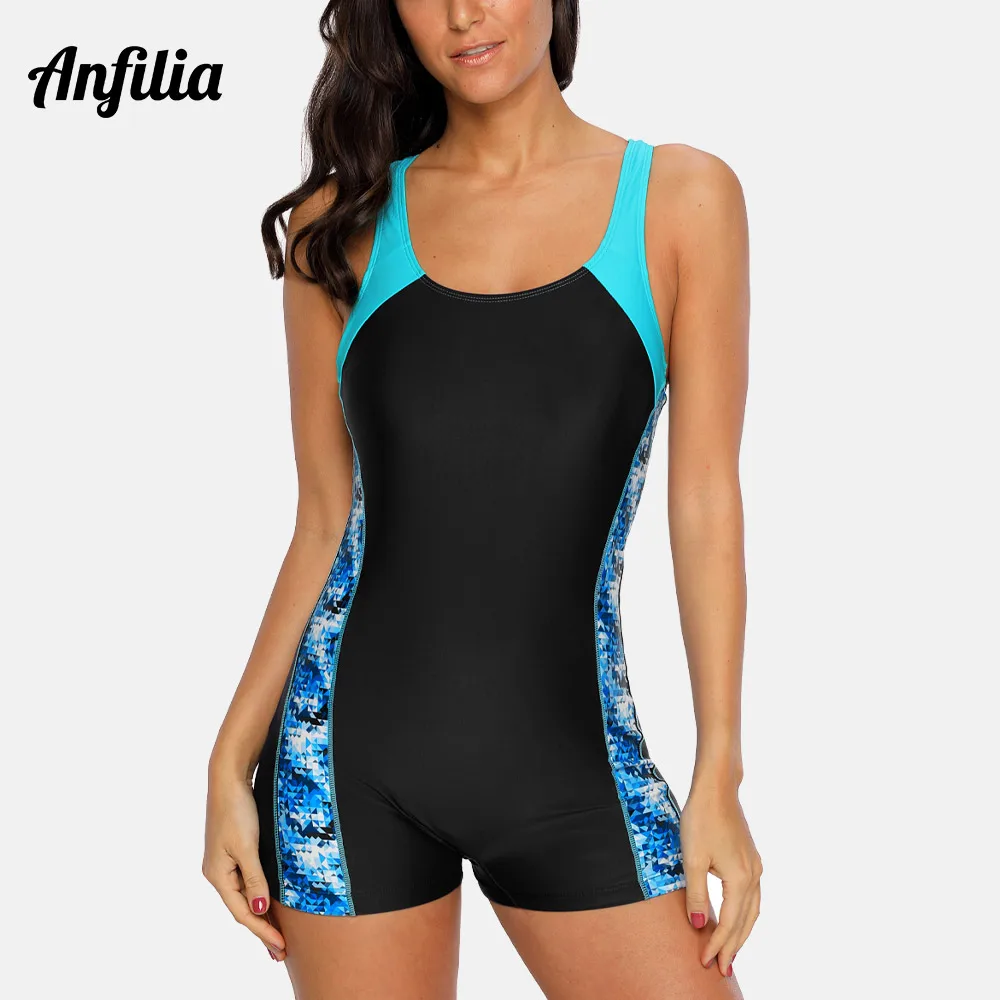 Anfilia, Женский сдельный спортивный купальник, спортивный, для бега, купальник, подкладка, бикини, для мальчиков, для ног, пляжная одежда, купальники, с принтом, монокини - Color: BLA