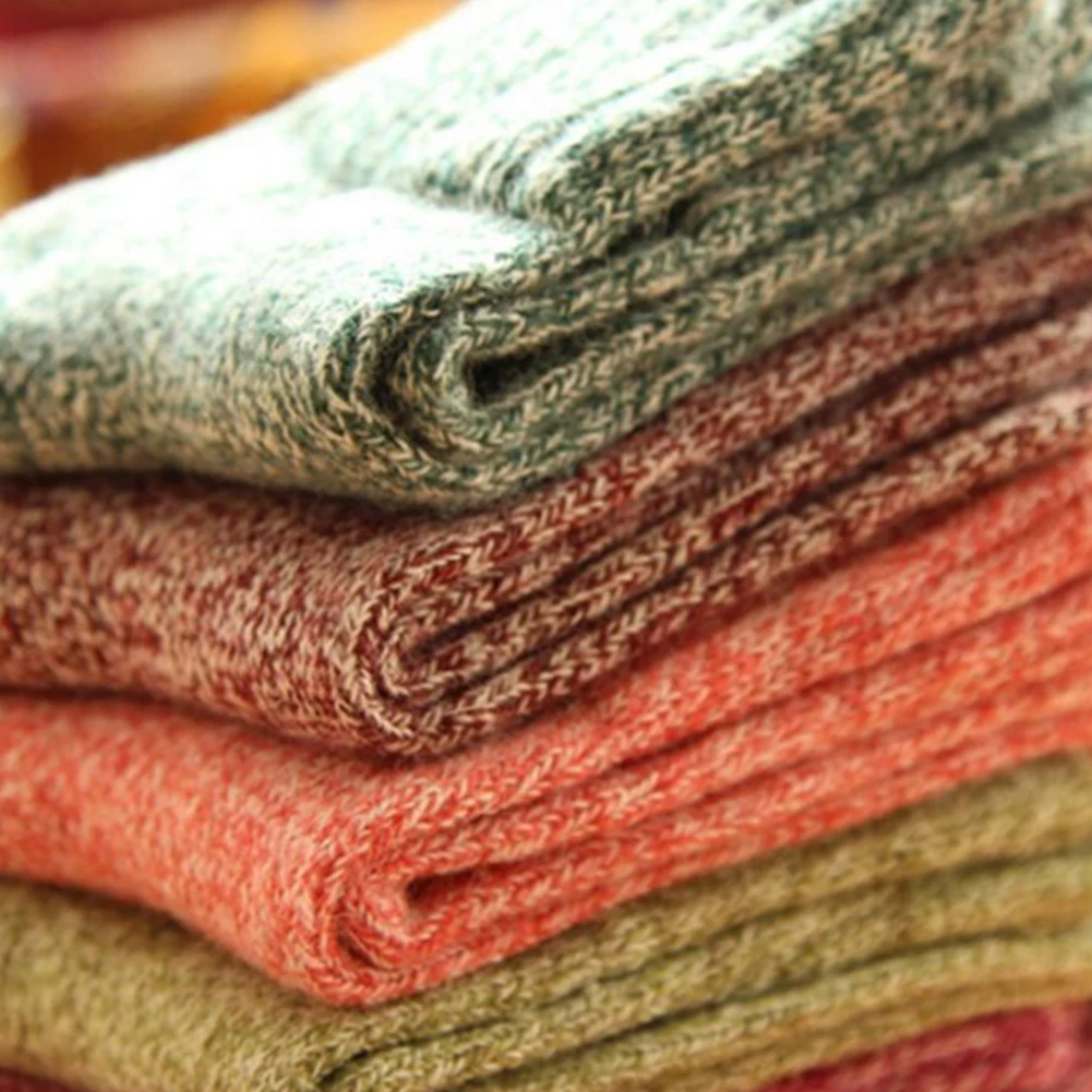 5 Pairs Wear Resistant Knitting Thick Keep Warm Women Socks Soft Mid Calf Jacquard Weave Artificial Wool Daily Sweat Absorption