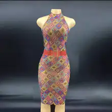 Fall new MESH SLEEVELESS WAIST FIVE-COLOR GEM dress ball will save the party dress