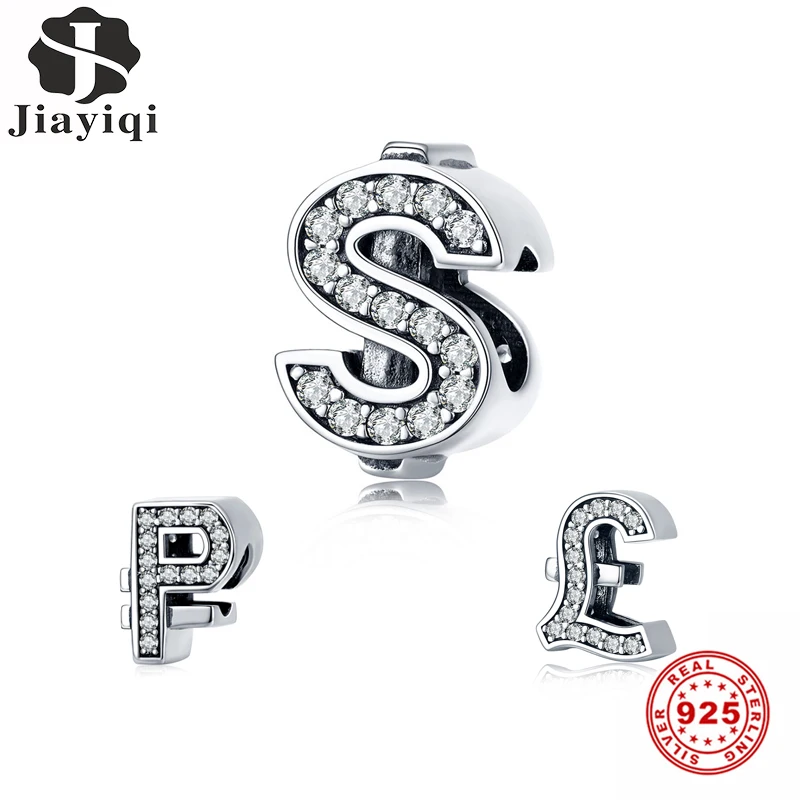Jiayiqi рубль доллар фунт знак серебряные бусины 925 пробы Fit Браслет DIY для женщин вечерние Роскошные ювелирные изделия подарок