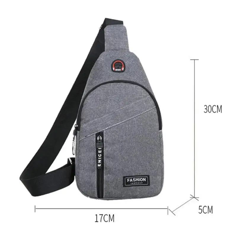 Fashion Solid Color Men Crossbody Chest Sling Bags Oxford Cloth Shoulder Messenger Sports Handbags with Headphone Hole