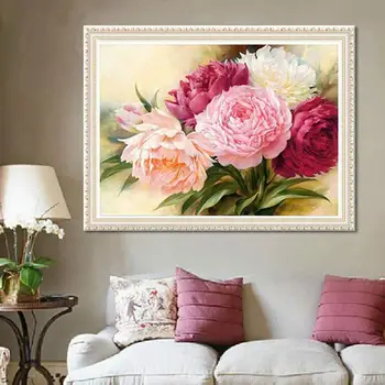 

Diamond Mosaic Diamond Embroidery Beads Peony Flowers Diamonds Cross Stitch Painting DIY No Frame 12”×16”