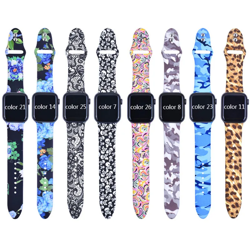 Ремешок с принтом для Apple watch 4 5 band 44 мм 40 мм iWatch 42 мм 38 мм силиконовый спортивный браслет ремешок Apple watch 4 3 2 1 Series 38