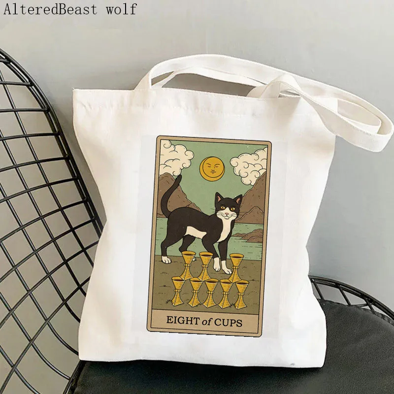 Women Shopper bag Justice cat Tarot Printed Bag Harajuku Shopping Canvas Shopper Bag girl handbag Tote Shoulder Lady Bag