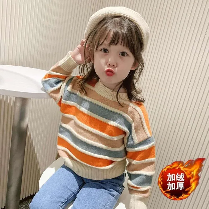 

Girls Fashion Striped Knitted Sweater Fall Winter Children's Knitwear Clothes Baby Kids Long Sleeve Bottoming Sweater Pullovers