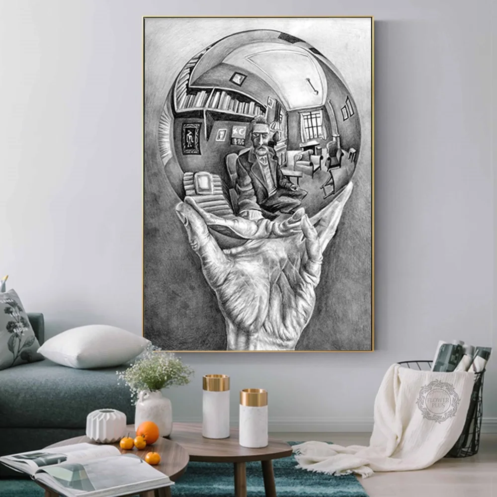 

Hand with Reflecting Sphere by M. C. Escher Master of illusion Posters and Prints Canvas Art Wall Picture for Home Decoration