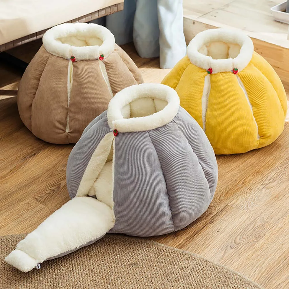 

Pumpkin Cat House For Autumn Winter Kitten Sleeping Cave Bed Home Washable Mat Warm Sofa Pet Dog Nest Puppy Kennel Cats Supplies