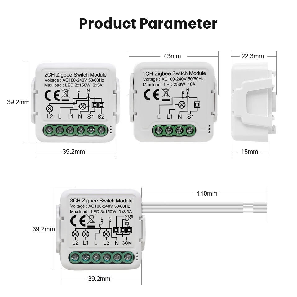 Tuya Smart Zigbee Light Switch Module 1/2/3/4 Gang Automation DIY Breaker 2 Ways