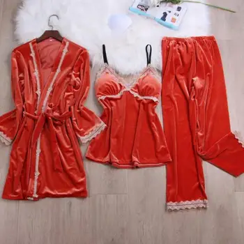 

Pajamas Suit Women Nightwear Soft 3PCS Sleepwear Velour Kimono Bathrobe Gown Autumn Winter New Pyjamas Nightgown Homewear
