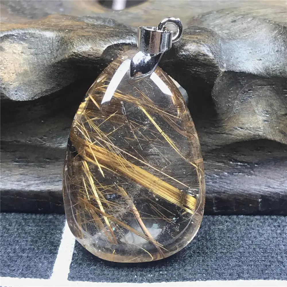 

Natural Gold Rutilated Titanium Pendant For Women Men Crystal 27x18x9mm Water Drop Beads Crystal Necklace Pendant Jewelry AAAAA