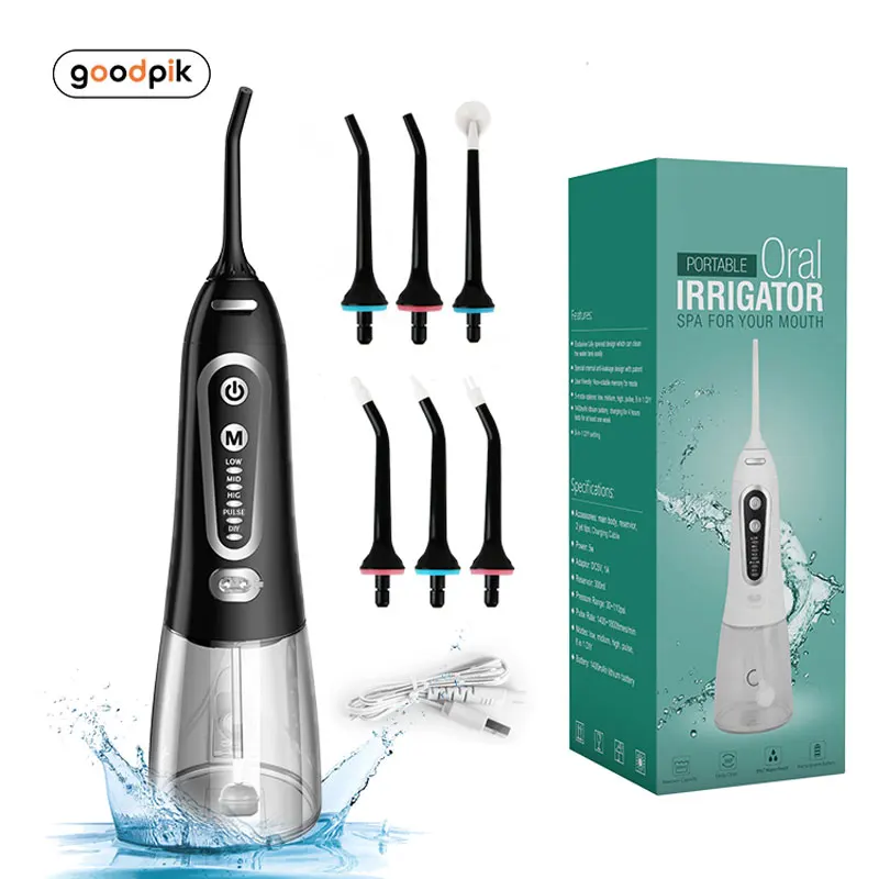 Oral Irrigator 5 Modes USB Rechargeable Portable Dental Water Flosser Jet 300ml Water Tank Teeth Cleaner 6 Jet Nozzle