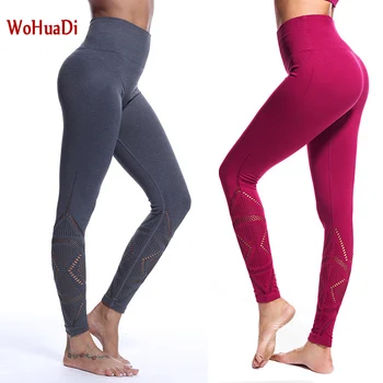 

WOHUADI Women's yoga pants High waist hips sexy sports pants hollow seamless jacquard Tight fitness leggings Gym Jogging Running