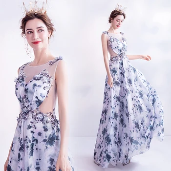 

Evening Dress A-line 3D Flowers Beaded Appliques Open Back Sexy 2020 New Design Party Dresses Evening Gowns JA21