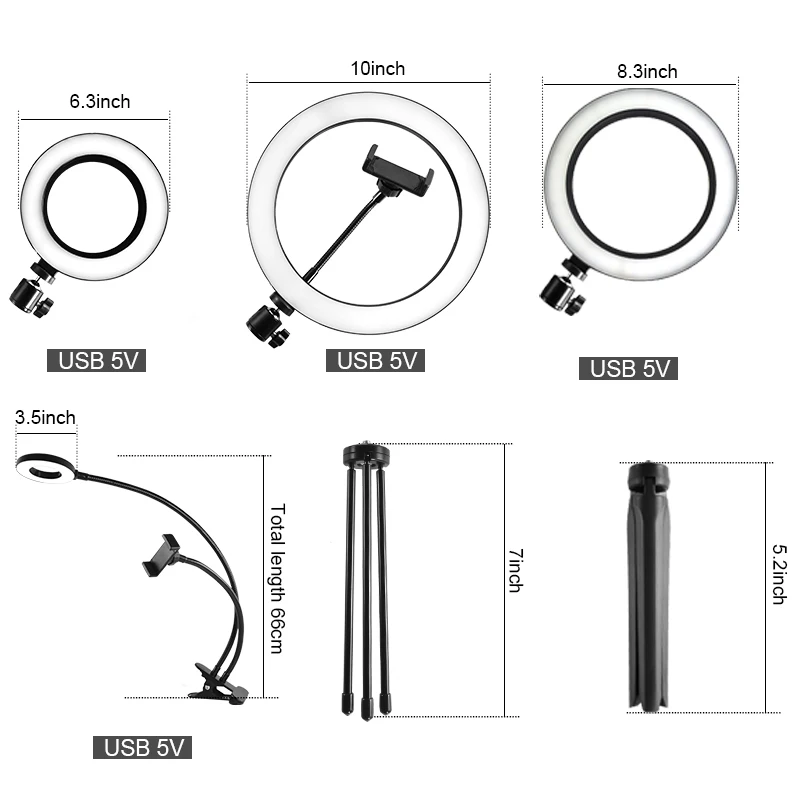 Светодиодный кольцевой светильник для селфи 10 дюймов USB 5 В с регулируемой яркостью светодиодный кольцевой светильник для фото-и видеокамеры, кольцевой светильник для телефона в режиме реального времени, заполняющий светильник для YouTube