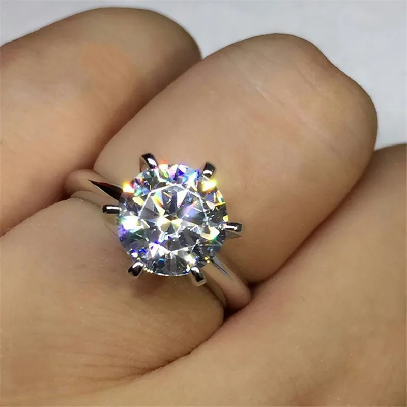 Кольцо Vecalon Solitaire Promise Настоящее серебро 925 пробы 8 мм AAAAA Cz обручальные Обручальные кольца для женщин Свадебные украшения