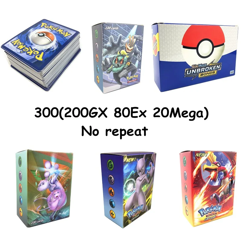 Высокое качество 20/30/60/100/120/200 шт игра коллекция торговой Pokemones карты для забавы детей английскому языку детская gifted игрушка - Цвет: 300(200GX80EX20mega)