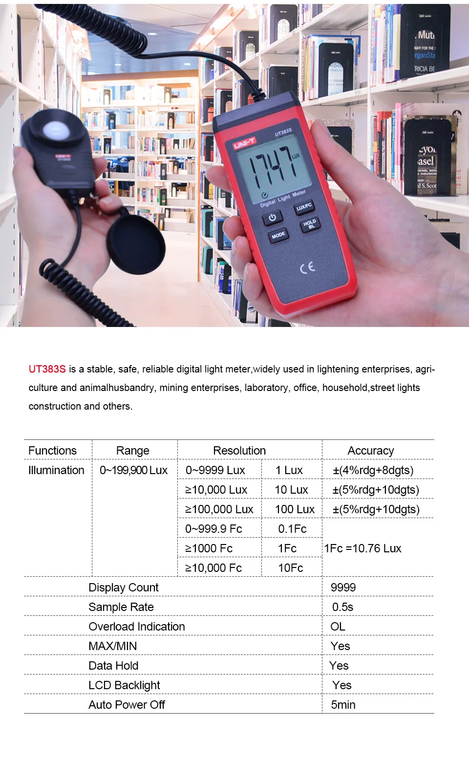 UNI-T UT333S UT363S UT383S сплит-Измеритель температуры и влажности, анемометр, измеритель скорости ветра, светильник, люксметр