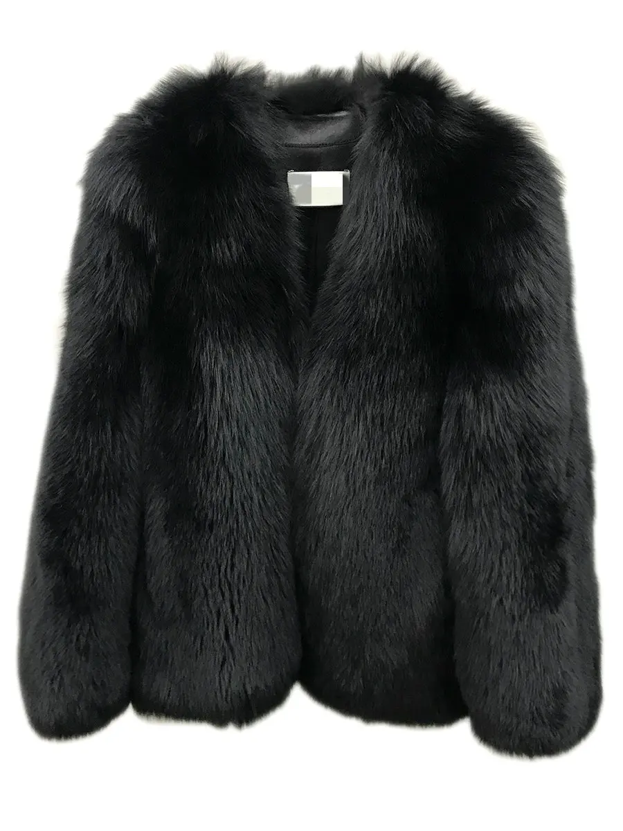Пальто из искусственного лисьего меха, Женское пальто средней длины, классическое черное меховое пальто - Цвет: Черный