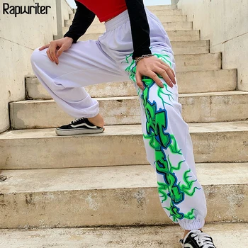 

Rapwriter Streetwear Lightning Print joggers Women Summer Sweatpants Women 2020 Stretch High Waist Pants Loose Trousers Pocket