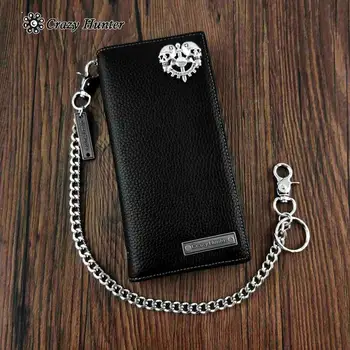 

Men’s Gothic Biker Skull Long checkBook Wallet with safe keychain